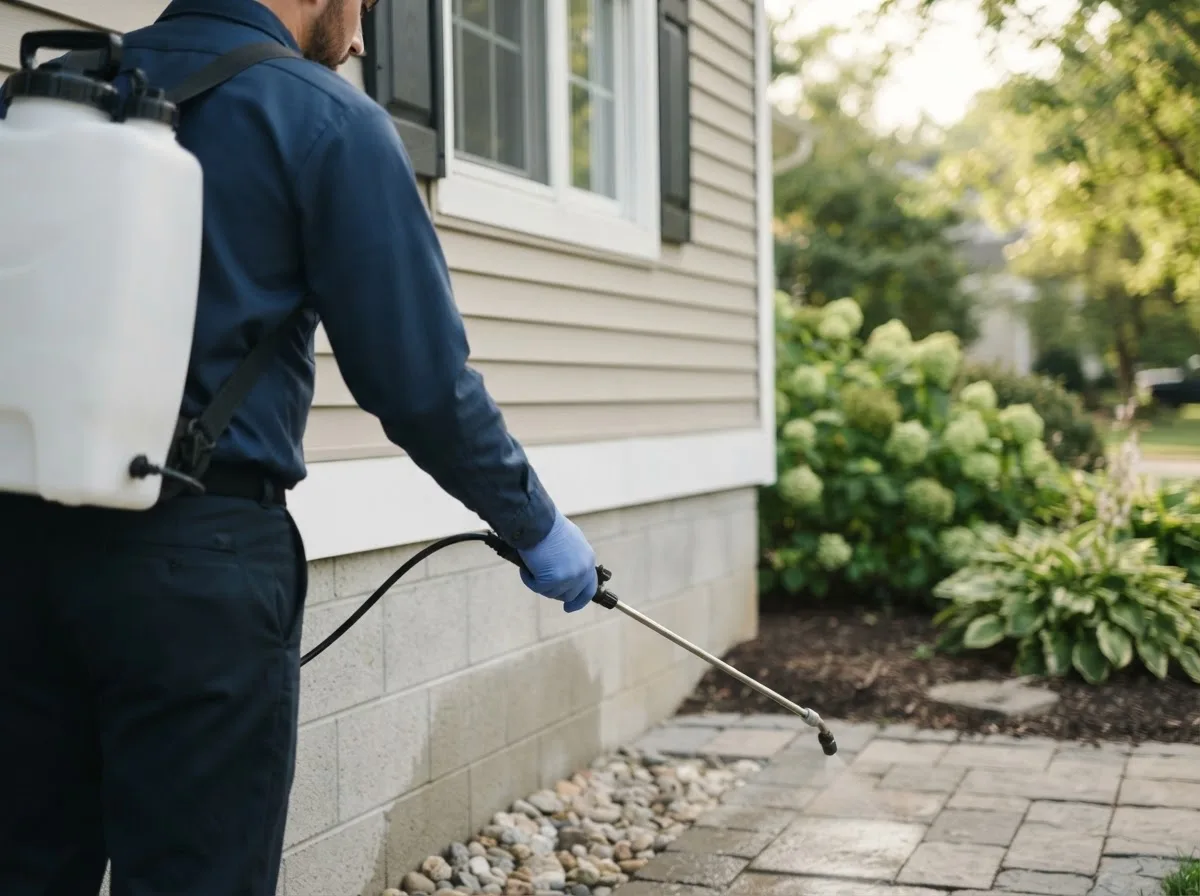 Pest control technician inspecting a home in Mattawan, MI